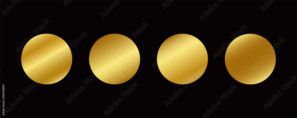 Poster set of circle shapes with gold gradients isolated on black background. flat vector design template e