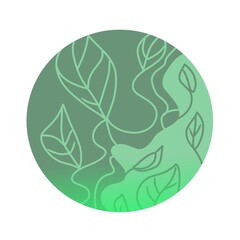 Cute doodle green circle set. Icon collection on White background. Leaves line art. 