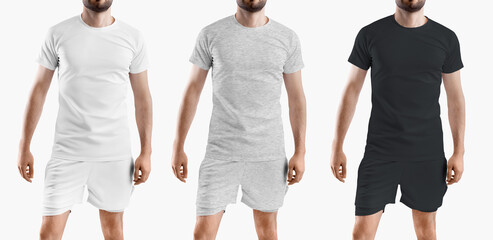 Mockup of a T-shirt and sports shorts with compression undershorts.