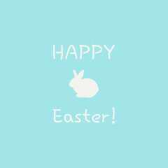 Happy Easter simple minimalistic card with rabbit. Easter Bunny on blue background. Vector illustration