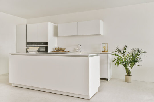 Kitchen Interior With Counter And White Cabinets