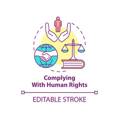 Complying with human rights concept icon. Military conflicts prevention solution abstract idea thin line illustration. Isolated outline drawing. Editable stroke. Arial, Myriad Pro-Bold fonts used