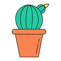 Flower pot with cactus sprout color ecological icon