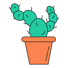 Flower pot with cactus sprout color ecological icon