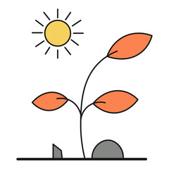 Houseplant sprout and sun color ecological icon isolated
