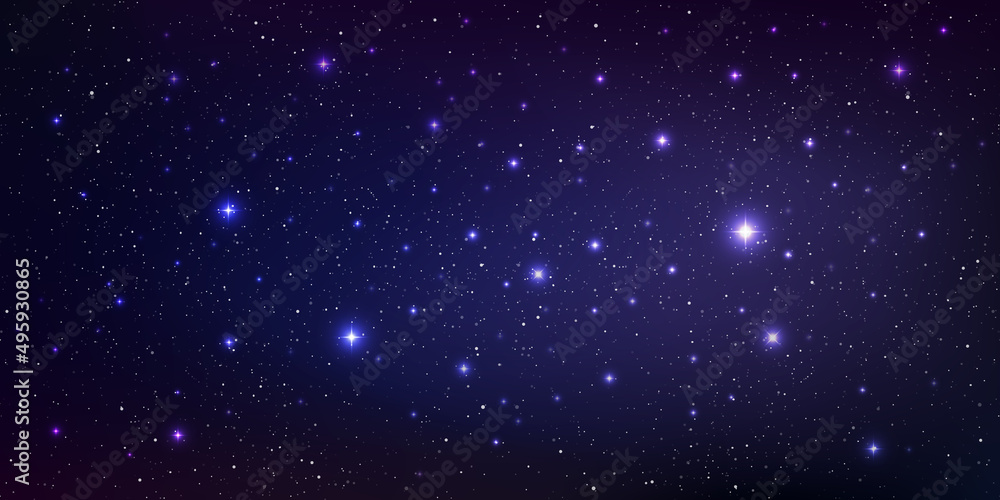 Wall mural stars and stardust in deep universe. bright star in the dark space background. vector illustration.