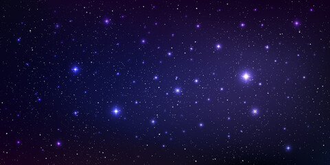 Stars and stardust in deep universe. Bright star in the dark space background. Vector illustration.
