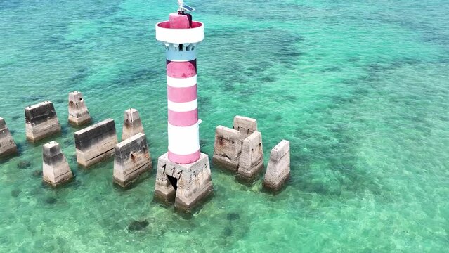 Lighthouse of town of Maceio Alagoas Brazil. Landmark beach at Northeast Brazil. Tropical Travel. Vacations destinations. Tourism landmark.