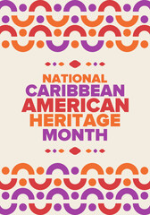 Caribbean American Heritage Month in June. Culture Month to the people of America. Celebrate annual with festival. Happy holiday. Poster, card, banner and background. Vector illustration