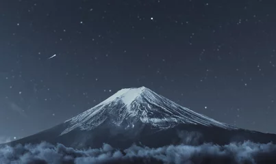 Papier Peint photo autocollant Mont Fuji montagne fuji dans la nuit du ciel étoilé couverte de nuages