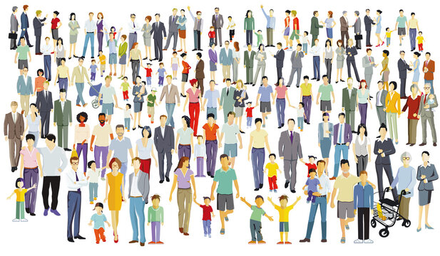 Menschenmenge, gro&szlig;e Gruppe von Menschen isoliert auf wei&szlig;