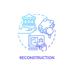 Reconstruction blue gradient concept icon. Reproduce structure. Heritage objects preservation type abstract idea thin line illustration. Isolated outline drawing. Myriad Pro-Bold font used