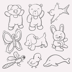 set of cute animals cartoon outline for coloring book
