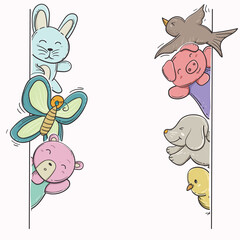 cute animals cartoon for coloring book with copy space
