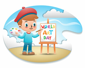 Kids painter cartoon on blue sky background