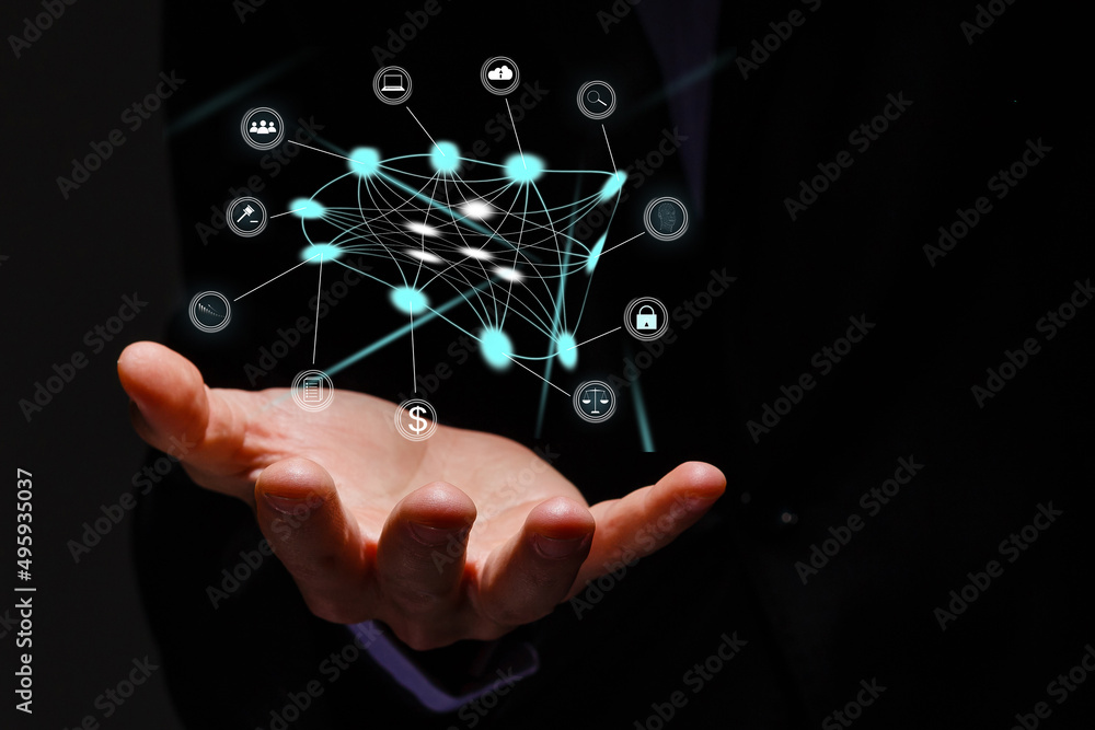 Poster digital communication and virtual screen metaverse technology concept web 3.0.hand touch globe inter
