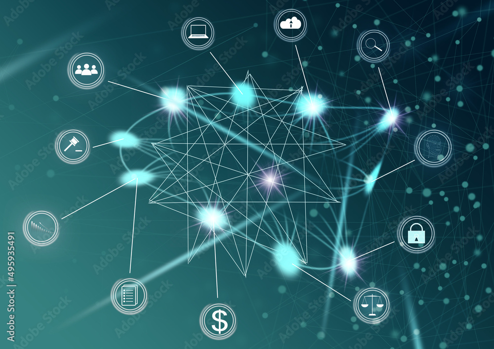 Poster hand touching modern interface digital transformation and metaverse concept. connection next generat