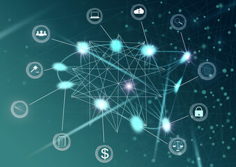 Hand touching modern interface digital transformation and metaverse concept. Connection next...