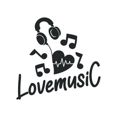 Love Music vector template. Vintage music logo