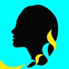 Young girl with braided hair in yellow and blue colors. Vector illustration