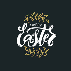 Happy Easter handwritten text. Modern brush ink calligraphy for banner, poster, postcard, print, greeting card, invitation template. Hand lettering typography. Vector illustration for spring holiday