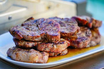 Burned Juicy Steaks barbecue Sizzle on with Salt and Black Peppers