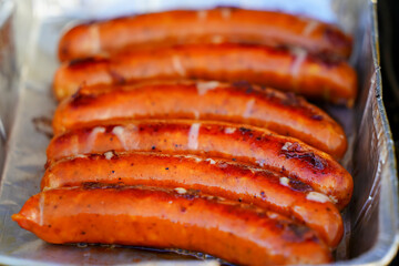 Burned Juicy sausage barbecue Sizzle on with Salt and Black Peppers for Lunch BBQ Grilled