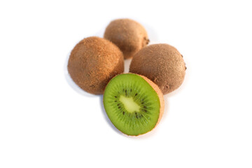 Obraz premium fresh vitamin fruit kiwi, juicy slice with fresh cut, isolated object on a white background,
