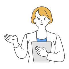 案内する白衣の女性医師　シンプルでポップなイラスト