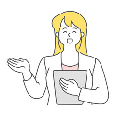 笑顔で案内する白衣の女医　シンプルでポップなイラスト