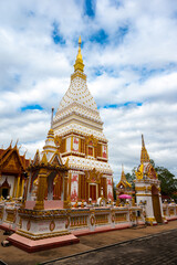 Naklejka premium Nakhon Phanom, Thailand - 4 December 2021 : Pagoda of Wat Phra That Renu in renu nakhon Dridtrict, Nakhon Phanom Province,Thailand