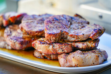Burned Juicy Steaks barbecue Sizzle on with Salt and Black Peppers