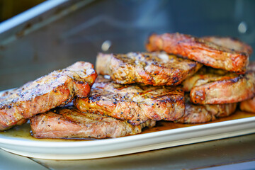 Burned Juicy Steaks barbecue Sizzle on with Salt and Black Peppers