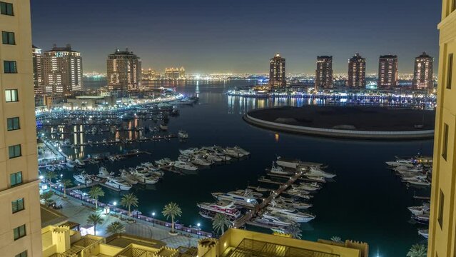 Evening at the Pearl-Qatar day to night timelapse from top.