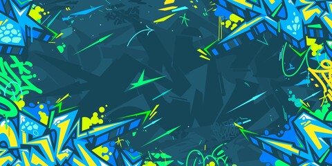 Dark Blue Urban Street Art Abstract Graffiti Style Vector Illustration Background Template © Anton Kustsinski
