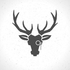 Naklejka premium Deer head silhouette isolated on white background vintage vector design element illustration