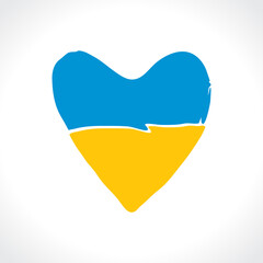 Hand drawn heart in the colors of the Ukrainian flag. The concept of peace in Ukraine. Vector illustration.