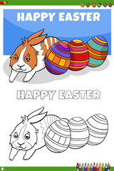 cute Easter bunny character with eggs coloring book page