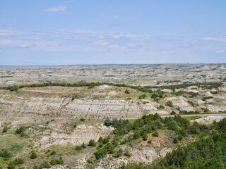Fototapeta na wymiar Panoramic view of badlands in Theodore Roosevelt National Park. North Dakota, USA.