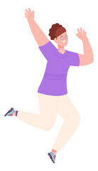 Jumping young woman smiling. Happy person character