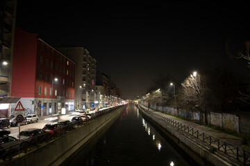 Milano city at night navigli