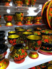Beautiful dishes in Khokhloma coloring