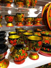 Fototapeta premium Beautiful dishes in Khokhloma coloring
