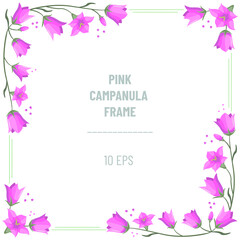 Pink campanulas frame; empty square flowers frame with pinkbells for greeting cards, invitations, posters, banners, packaging and other design. Vector illustration.