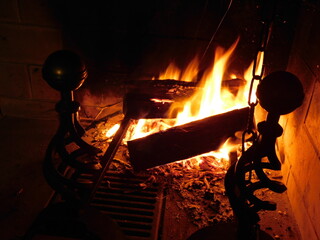 legna che bruca nel caminetto in inverno