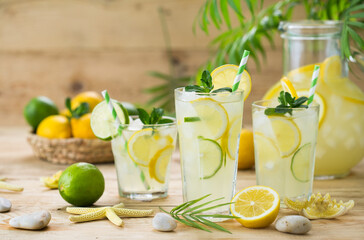 Refreshing cold lemonade with mint - obrazy, fototapety, plakaty