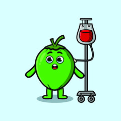 Cute cartoon illustration of Coconut having blood transfusion with cute modern style deign