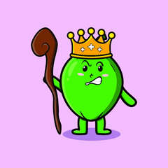 Cute cartoon Coconut mascot as wise king with golden crown and wooden stick