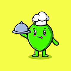 Cute Cartoon chef Coconut mascot character serving food on tray cute style design
