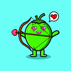 Cute cartoon mascot character romantic cupid Coconut with love arrow in modern design 